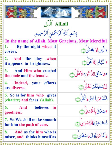 Read Surah Al Lail With English Translation Quran O Sunnat