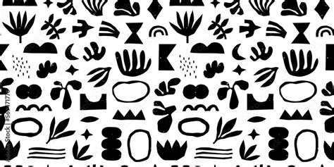 Abstract organic shape art seamless pattern with geometric doodles ...