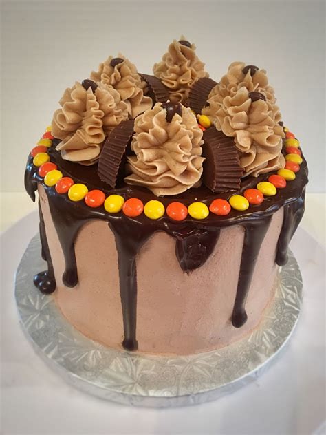 Chocolate Fudge Cake With Peanut Butter Cream Inside And Whipped Milk