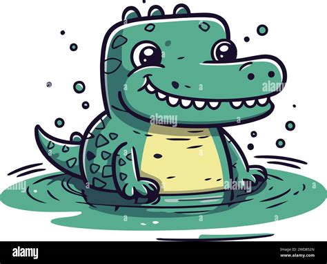 Crocodile Vector Illustration Cute Cartoon Crocodile Stock Vector