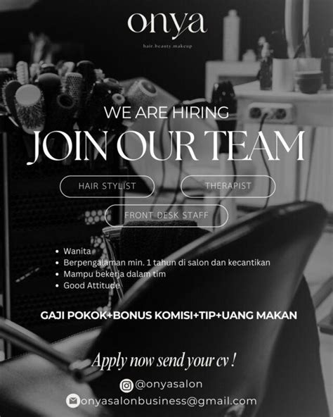 Lowongan Kerja Hair Stylist Therapist Front Desk Staff Di Onya