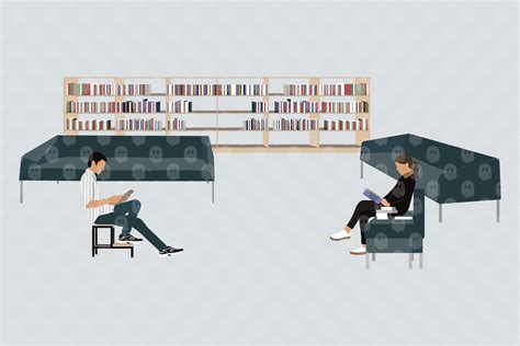 Archade Two People Sitting And Reading In A Library Vector Drawings