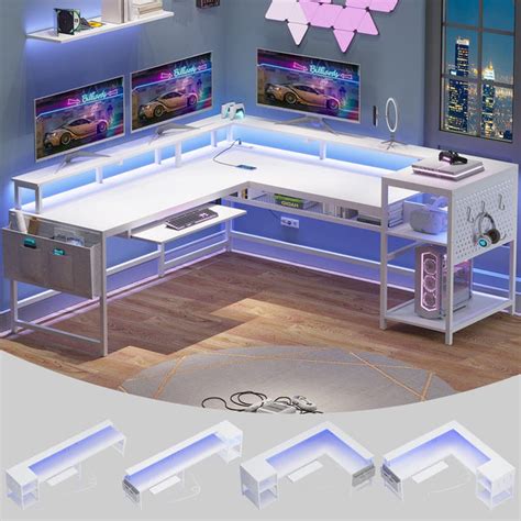 Sikaic L Shaped Reversible Gaming Desk White