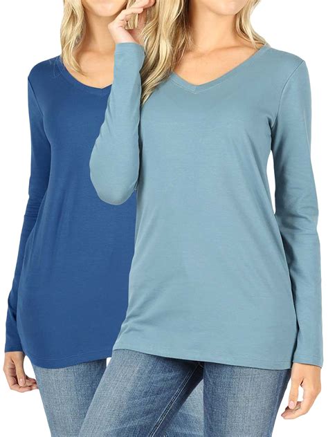 Womens Long Sleeve Cotton V Neck T Shirts At Dewey Mercer Blog