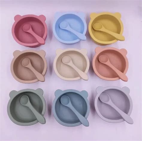 Силиконова Купичка за Бебе с Вакуум и Лъжичка - Мече - kilimche.bg