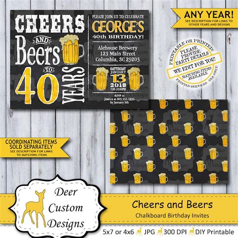 Cheers And Beers 40 Years 40th Birthday Poster Cheers To Etsy