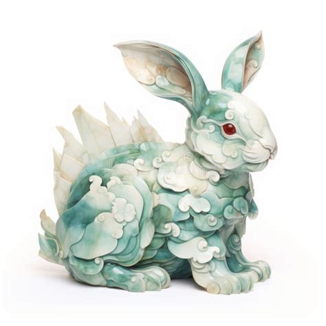 Mythical Green Rabbit Sculpture With Red Eyes Isolated On White