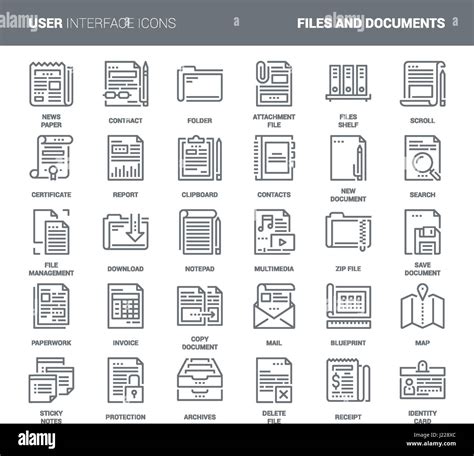 Flache Linie Symbole für Dateien und Dokumente Stock Vektorgrafik Alamy