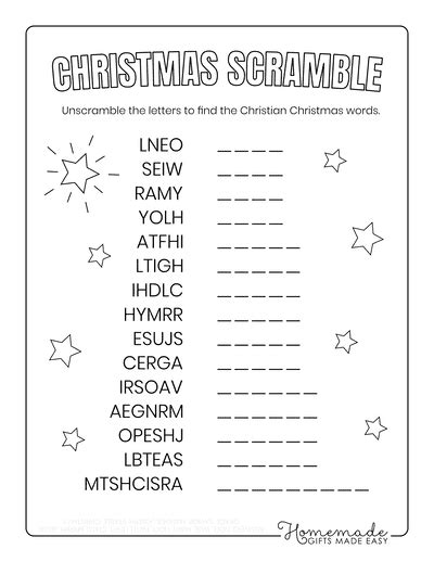 Free Printable Christmas Word Scramble Puzzles for Kids