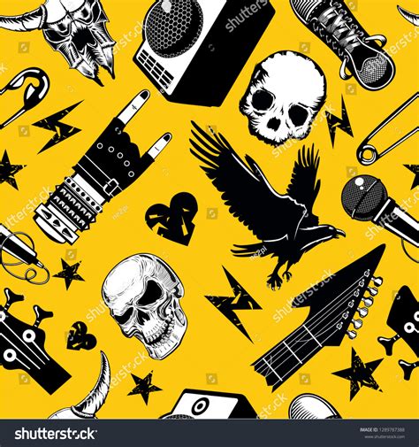 Rock Roll Seamless Pattern Music Vector Stock Vector Royalty Free 1289787388 Shutterstock