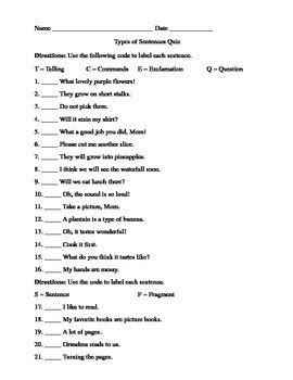 Types Of Sentences Quiz By Jamie Harmon TPT