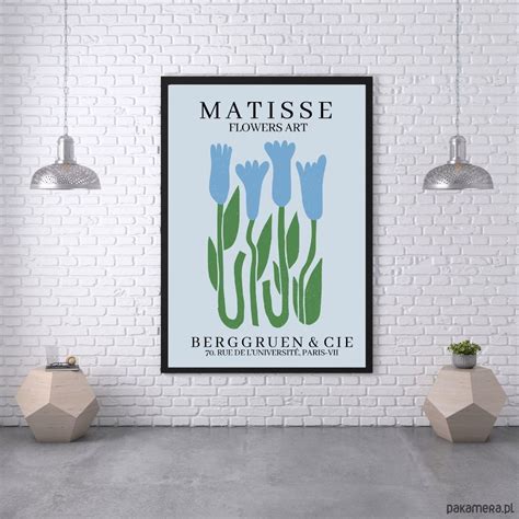 Plakat Matisse Niebieskie Tulipany Ilustracja Botaniczna Grafika Do