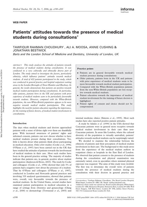 Pdf Patients Attitudes Towards The Presence Of Medical Students