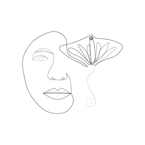 Woman Face With Flowers One Line Drawing Half Of The Face Is A Flower