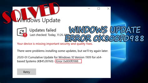 Windows 11 Update Install Error 0x800f0988