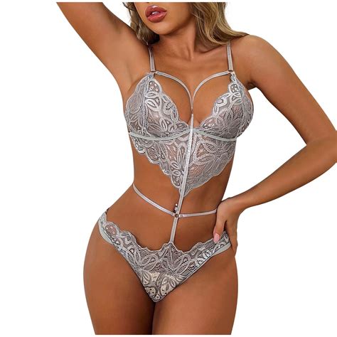 Amzcrzy Valentines Lingerie Bodysuit Women S Fashion Flocking Sexy