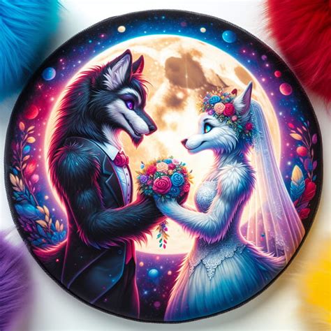 Furry Werewolf Wedding Portrait Vibrant Fantasy Art Ai Art