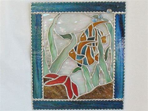 Seashore Art Stained Glass Window Panel Hanging With Angel Etsy Art