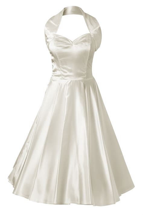 1950s Retro Halter Ivory Satin Swing Dress Bridesdress