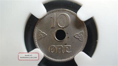 1927 Norway 10o Ten Ore With Hole In Center Ngc Ms62 Km 383