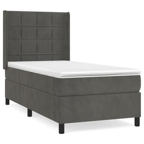 ESTINK Lit à sommier tapissier et matelas Gris foncé 90x190 cm Velours