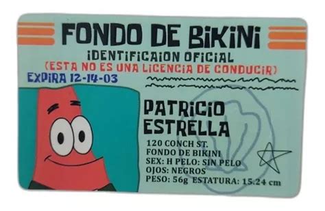 Sticker Tarjeta Id Patricio Estrella Pegatina Calcomania MercadoLibre