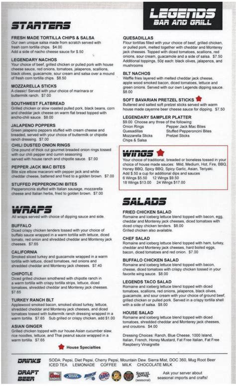 Legends Bar & Grill - Restaurant Menu - Lincoln NE - Provided by Metro Dining Delivery