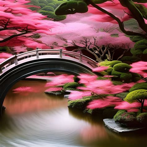 Japanese garden with pink trees Digital Art by Brandway - Fine Art America