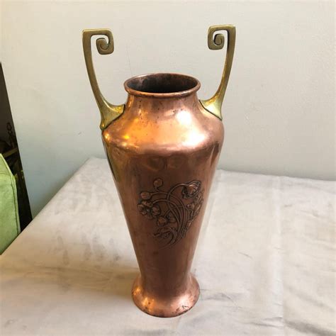 Huge Art Nouveau Brass And Copper German Vase By Wmf Circa 1900 For