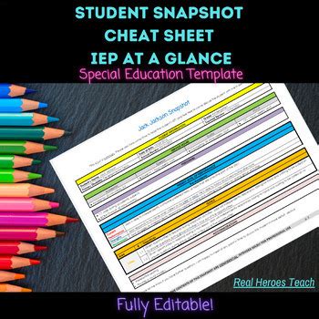 Special Education IEP Snapshot IEP Cheat Sheet IEP At A Glance