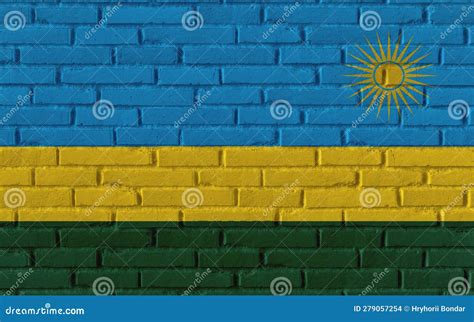 Rwanda Flag On Brick Wall 3d Rendering Stock Illustration