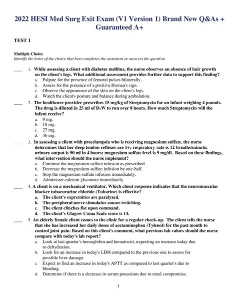 Hesi Med Surg Exit Exam V1 2022 Browsegrades