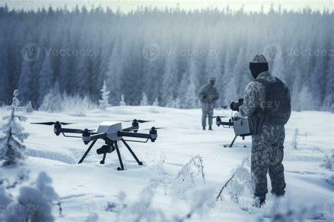 Military personnel operating drones for reconnaissance and surveillance ...