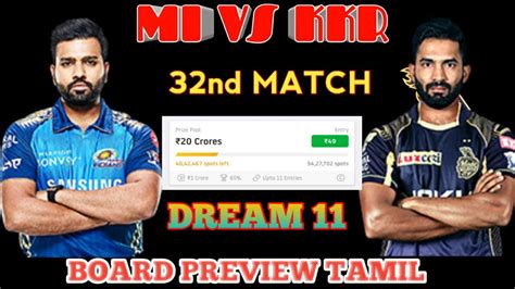 Mi Vs Kkr Ipl Dream11 Board Preview And Prediction Fantasy Cricket