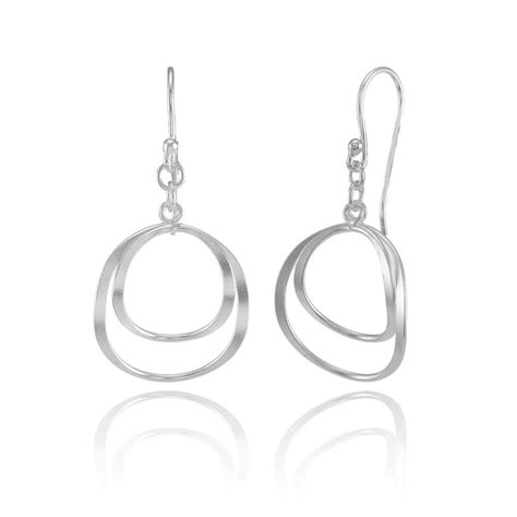 Lightweight Double Circle Swirl Dangle Drop Earrings In Sterling Silver