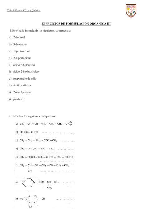 Pdf Ejercicios De Formulaci N Org Nica Iii Pdf File Bachillerato