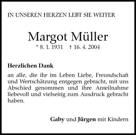 Traueranzeigen Von Margot M Ller Zeit Des Gedenkens De