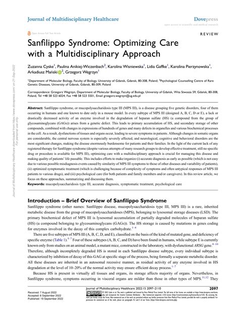 Pdf Sanfilippo Syndrome Optimizing Care With A Multidisciplinary Approach