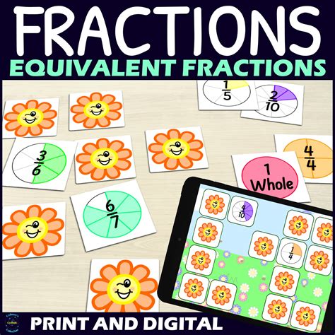 Spring Equivalent Fractions Activity - Matching Game - Printable