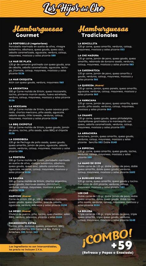 Carta Del Restaurante Los Hijos Del Che Hamburgesas Al Carb N