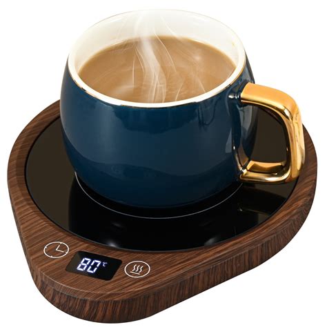 MQ Wooden Coffee Mug Warmer, 3-Temp Settings, Auto Shut Off, Digital ...