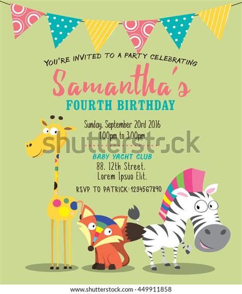 Cute Animals Birthday Party Invitation Card Stock Vector (Royalty Free ...