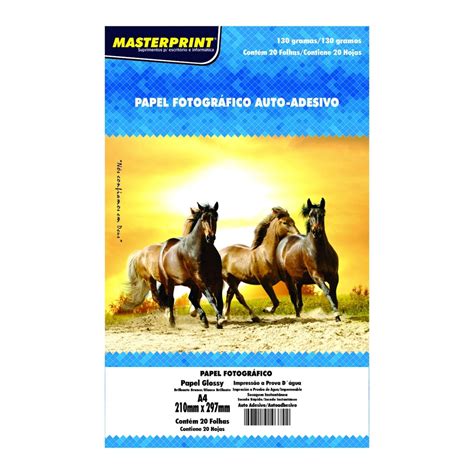 Papel Foto Masterprint Jato Tinta Glossy A Grs Adesivo Pct