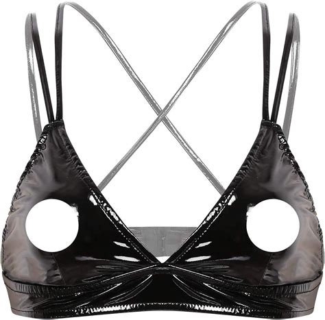 Alvivi Damen Wetlook Brustfrei Bh Tops Leder Latex Push Up Kreuz Rücken