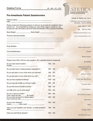 Fillable Online Online Preanesthesia Form Fax Email Print PdfFiller