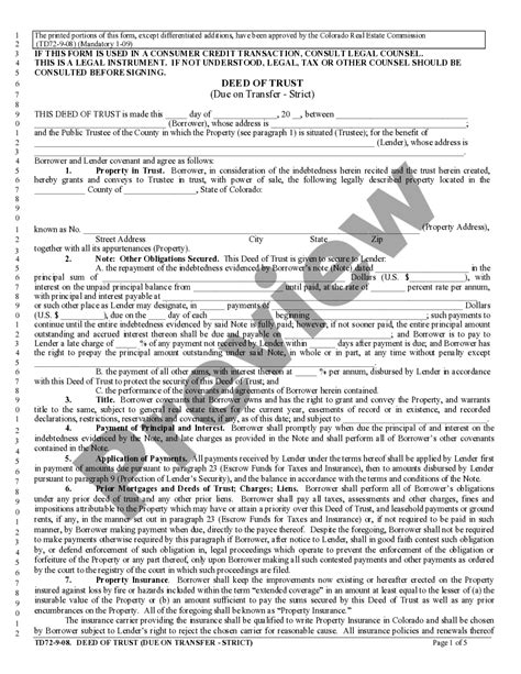 Colorado Deed Of Trust Due On Transfer Strict Deed Of Trust Colorado Us Legal Forms