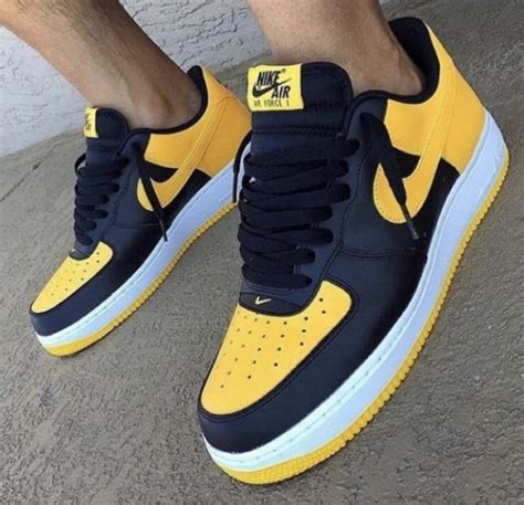 Custom Nike Air Force 1 Black Yellow Nike Air Shoes Nike Fashion Shoes Nike Shoes Air Force