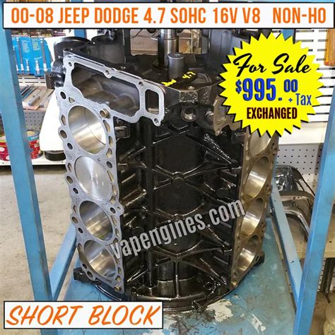 Remanufactured Jeep Chrysler Dodge 4 7 Short Block Engine Non Ho