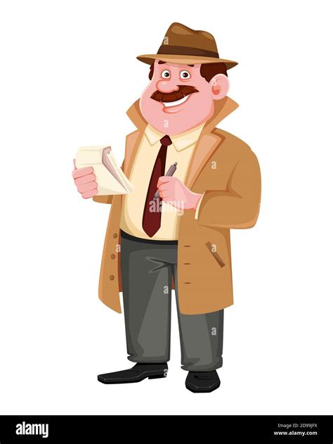 Stock Vector Detective Character Making Notes Investigator Cartoon