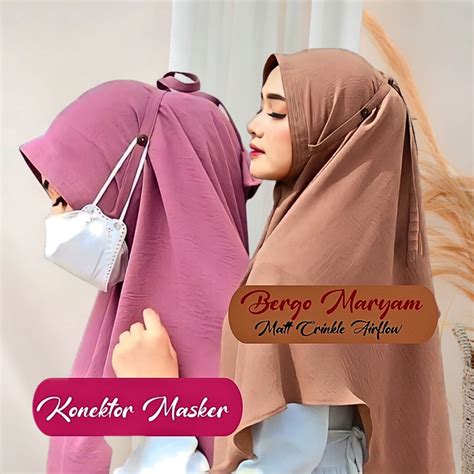 Jual Maryam Hijab Bergo Crinkle Airflow L XL Tali Konektor Masker